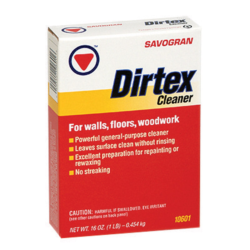 Pack of 12 Emery Jensen Dirtex All Purp Powder Cleaners shown in a box with multiple cleaning powder packets.