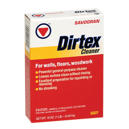 Pack of 12 Emery Jensen Dirtex All Purp Powder Cleaners shown in a box with multiple cleaning powder packets.