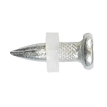 Emery Jensen powder drive pin in stainless steel, 0.145 inch diameter, used as a durable load drive pin for fastening applications.