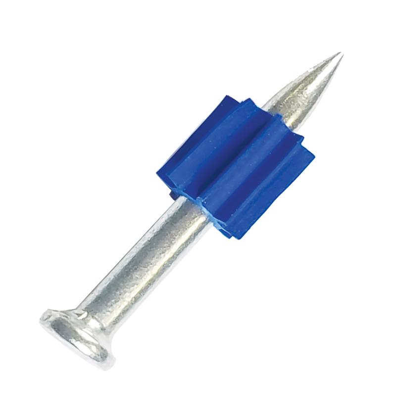 Steel flat drive pin from Emery Jensen, 1-inch powder drive pin for fastening applications, shown in a close-up image.