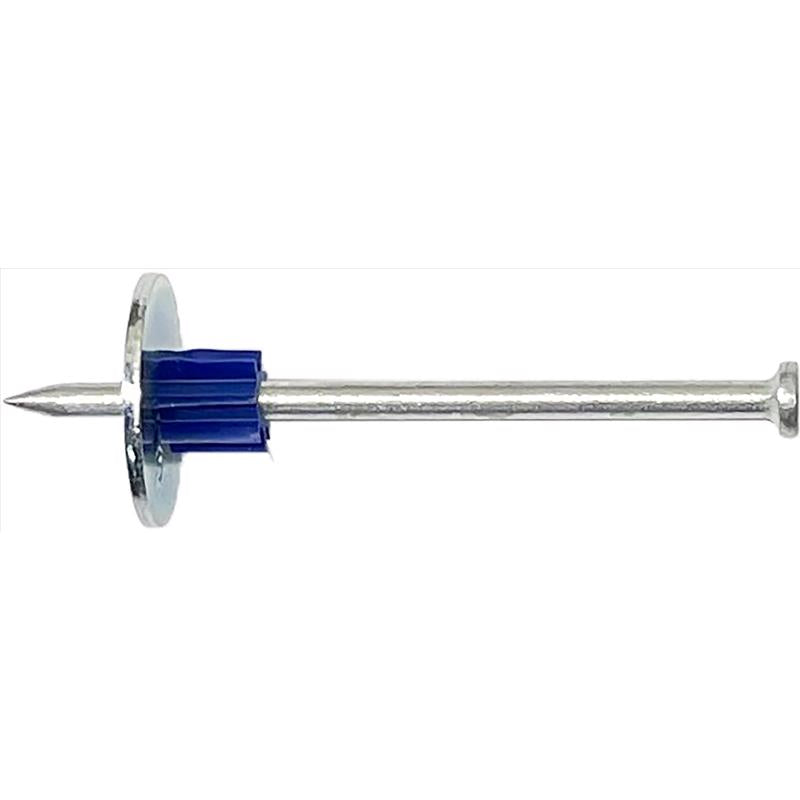 Powder drive pin with washer by Emery Jensen, 3-inch length, designed for secure fastening and load applications.