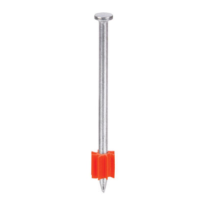 Box of 100 Emery Jensen 3-inch powder drive pins and loads for fastening applications, shown in a clear close-up.