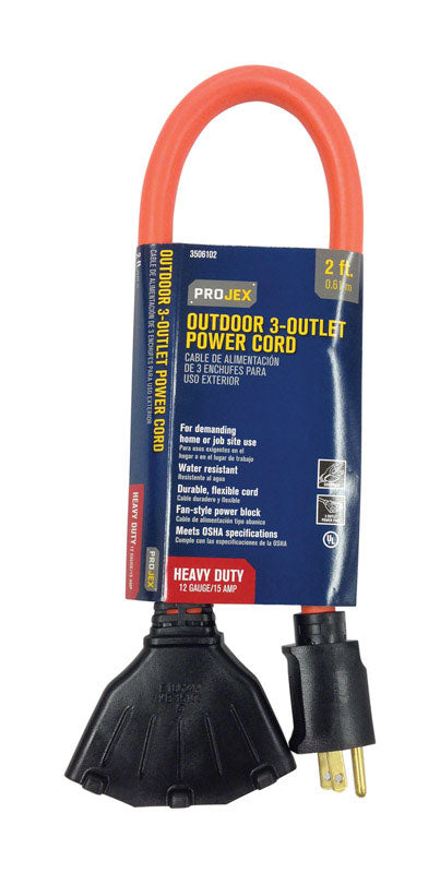 Emery Jensen 12/3 STW power center extension cord, 2-foot length with orange insulation, for outdoor electrical use