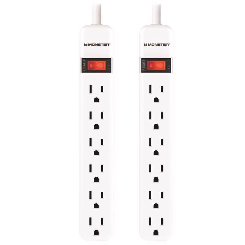 PWR STRIP 6OUTLT WHT 2PK
