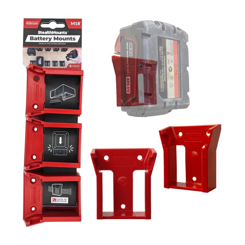 Emery Jensen 6-pack of round battery mounts for power tools, durable metal holder accessories for secure battery attachment.