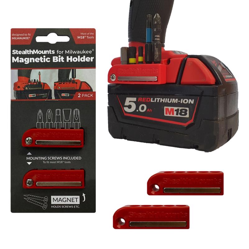 Emery Jensen magnetic bit holder for M18 power tools, rugged metal construction, designed for secure bit storage and easy access.