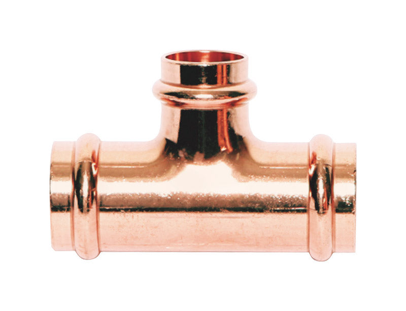 Pre-soldered copper T-connection fitting for 1/2-inch press system by Emery Jensen, used in plumbing installation.
