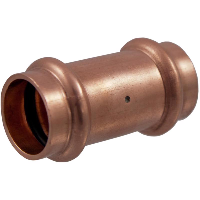 Pre-soldered 1/2-inch CPR press coupling fitting by Emery Jensen for plumbing and pipe connections.