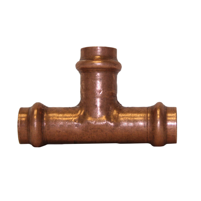 Copper 1-inch Press Tee fitting by Emery Jensen, pre-soldered for secure plumbing connections.