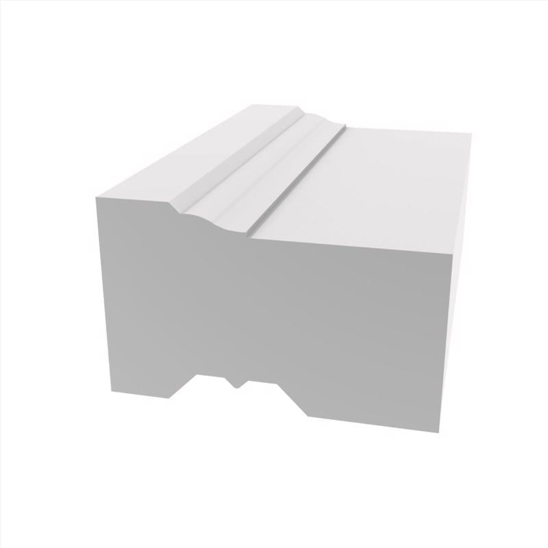 Prefinished PVC moulding in brick color by Emery Jensen, 1-1/4 inch by 2 inches, showing smooth surface and clean edges