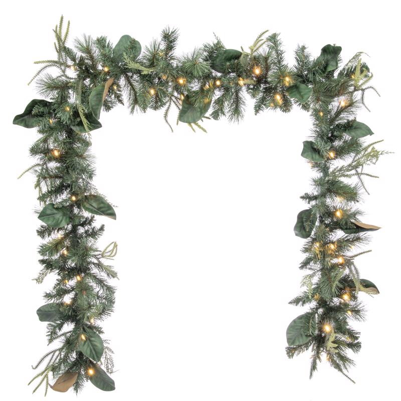 Emery Jensen prelit CMAS garland, 9-foot length, pack of 6, decorated with lights, ideal for holiday or festive decorations.
