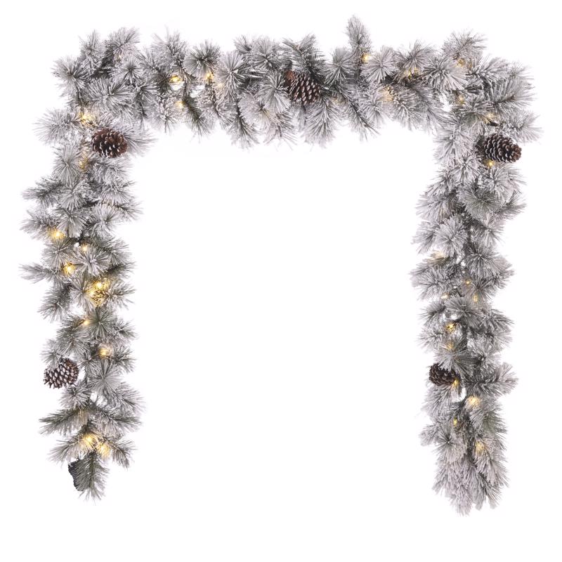 Emery Jensen prelit garland pack of 4, 9ft pine-themed holiday decorations with integrated lights for festive decorating.