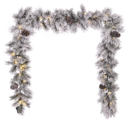 Emery Jensen prelit garland pack of 4, 9ft pine-themed holiday decorations with integrated lights for festive decorating.