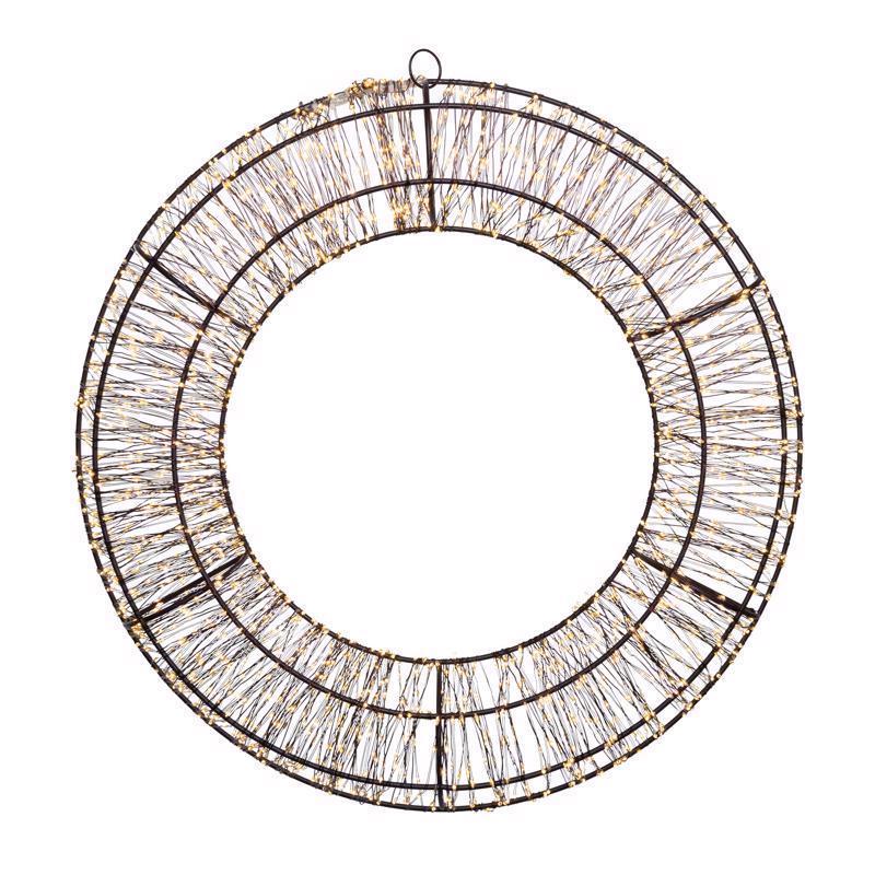 Emery Jensen 14-inch prelit LED wreath with clear and warm white lights, decorative holiday greenery for home or outdoor decor