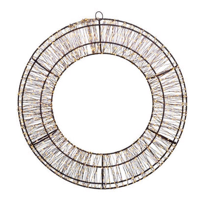 Emery Jensen 14-inch prelit LED wreath with clear and warm white lights, decorative holiday greenery for home or outdoor decor