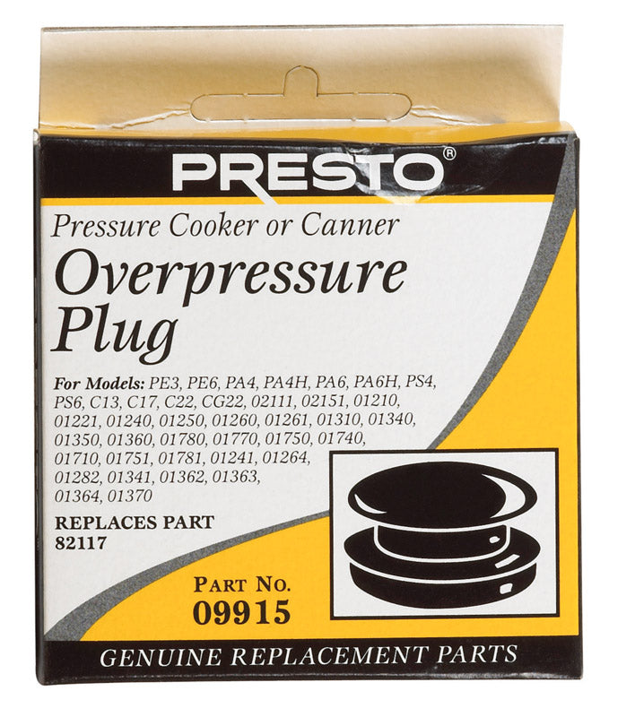 Emery Jensen pressure cooker parts, pressure cook over plug, stainless steel and rubber components for safe pressure cooking.