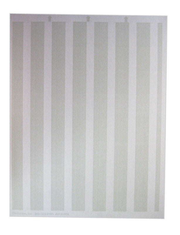 Gray Emery Jensen Price Tickt Laser price labels, close-up of adhesive-backed labels for pricing and product marking.