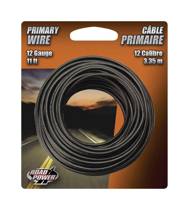 Black 12-gauge primary wire from Emery Jensen, 11 feet long, packaged as carded electrical wiring for automotive or electrical use.
