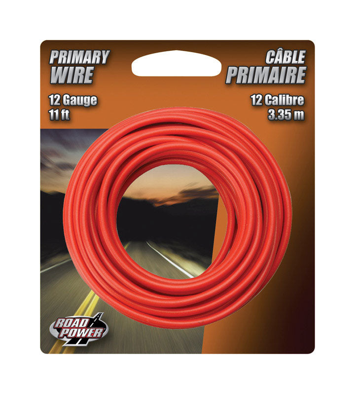 Red 12-gauge primary wire from Emery Jensen, 11-foot length, carded for easy handling and installation.