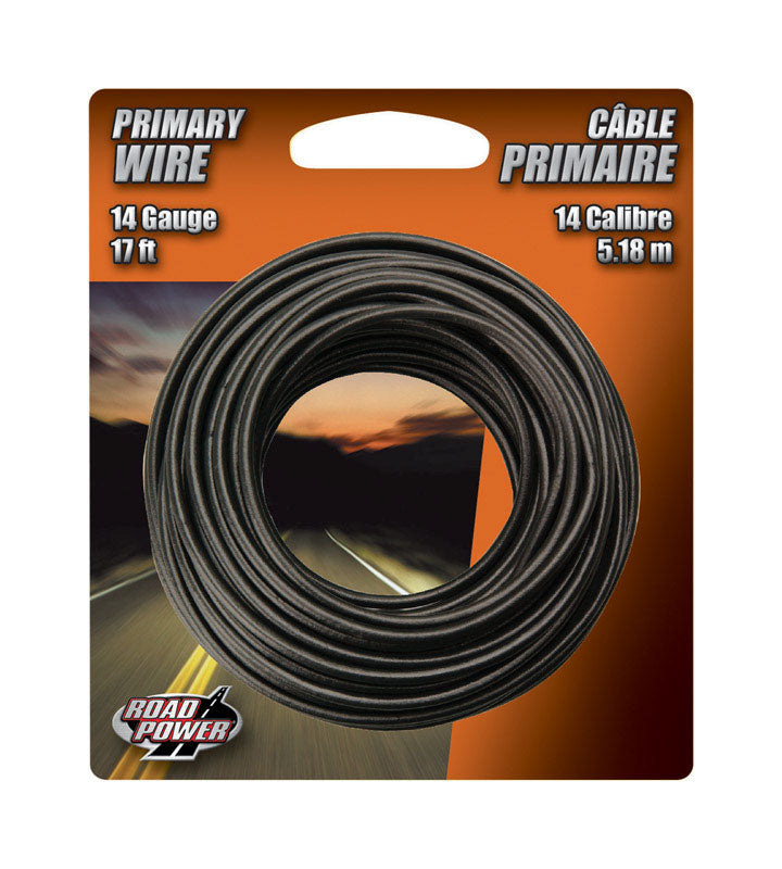 Black 14-gauge primary wire from Emery Jensen, 17 feet of carded primary wire for electrical projects.