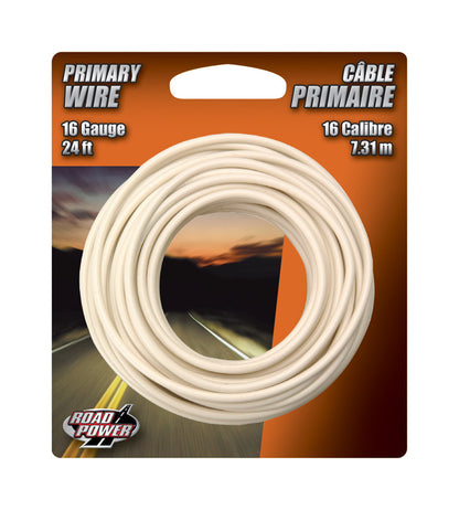 White 16-gauge primary wire from Emery Jensen, 24 feet, shown in carded packaging for electrical or wiring projects.