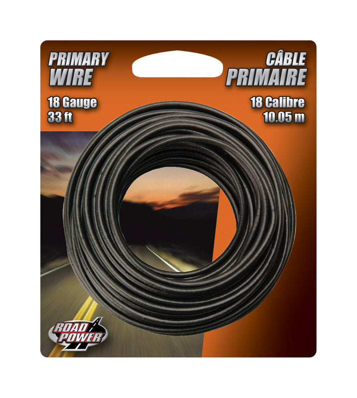 Black 18-gauge primary wire from Emery Jensen, 33-foot length, shown in carded packaging for electrical or wiring projects.