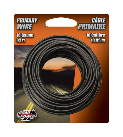 Black 18-gauge primary wire from Emery Jensen, 33-foot length, shown in carded packaging for electrical or wiring projects.