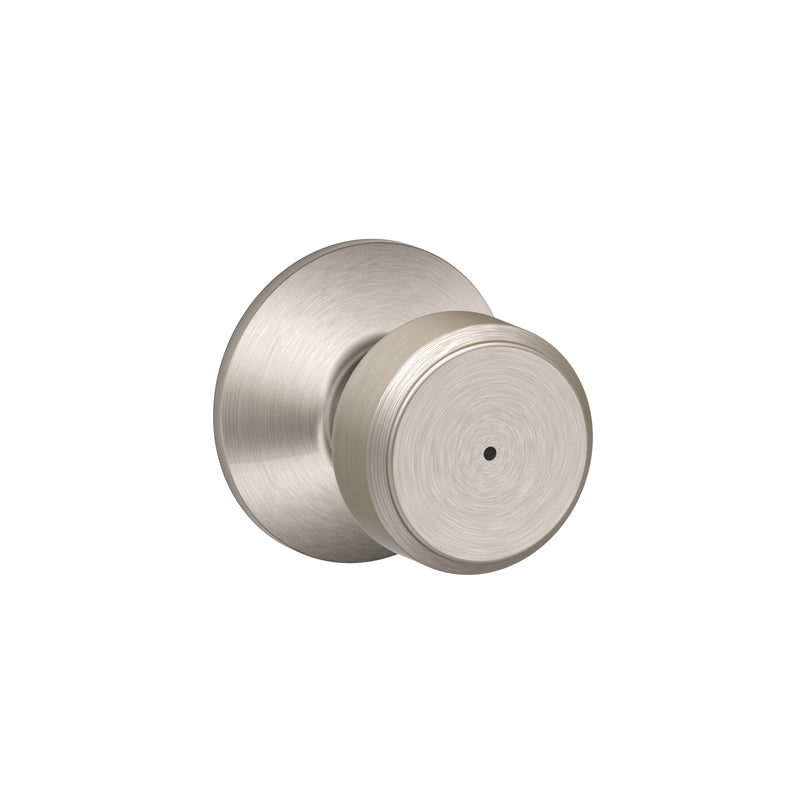 Emery Jensen Bowery B/B privacy door knob with a sleek silver finish, featuring a round shape and secure locking mechanism.