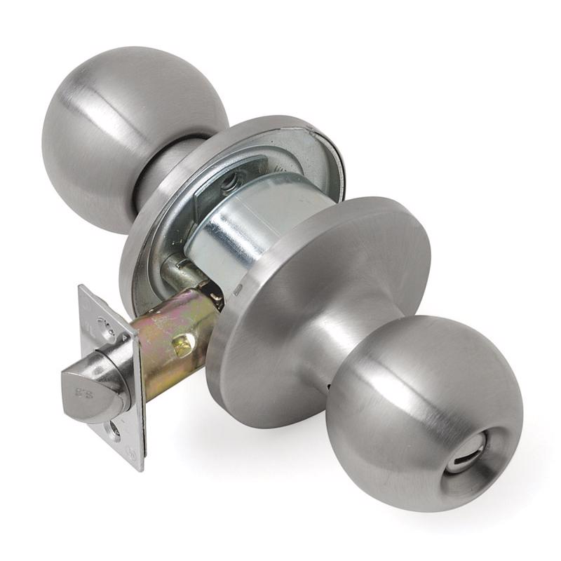 Emery Jensen privacy door lock with ball handle and US32D latch for secure door privacy and easy locking.