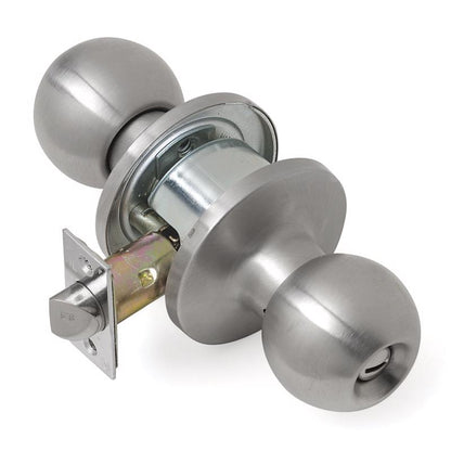 Emery Jensen privacy door lock with ball handle and US32D latch for secure door privacy and easy locking.