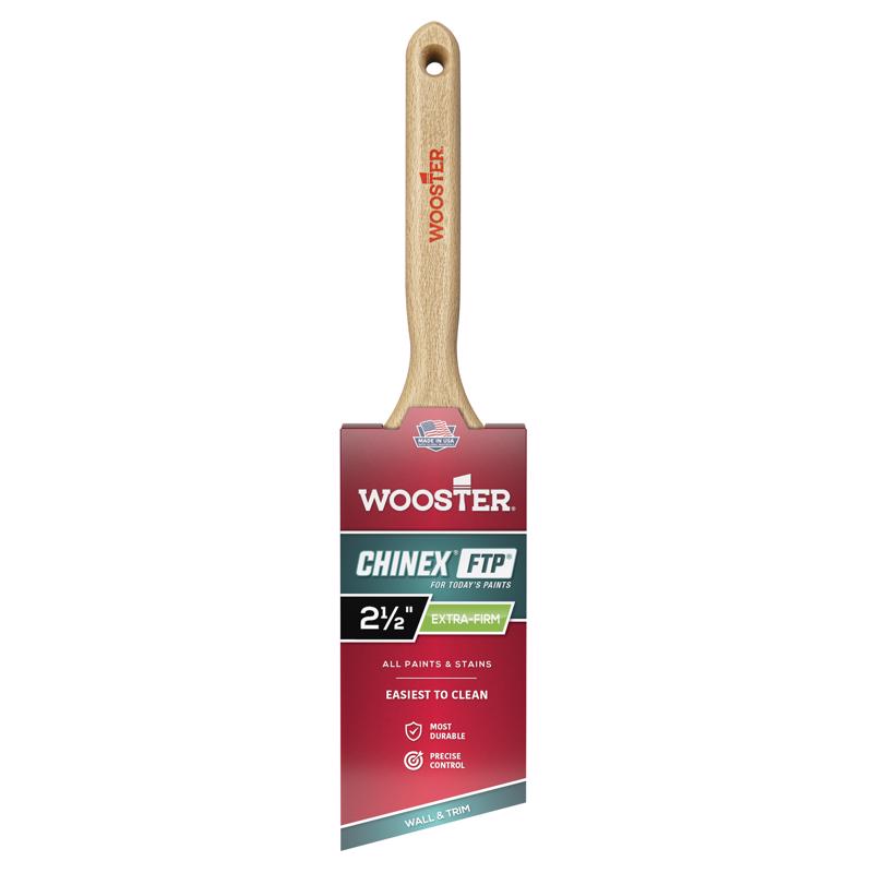 Emery Jensen professional Chinex FTP 2.5-inch paintbrush with synthetic bristles and wooden handle for precise painting.