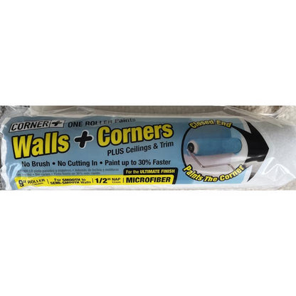 White corner and roller cover by Emery Jensen, professional rollers measuring 9x1/2 inches for painting projects.