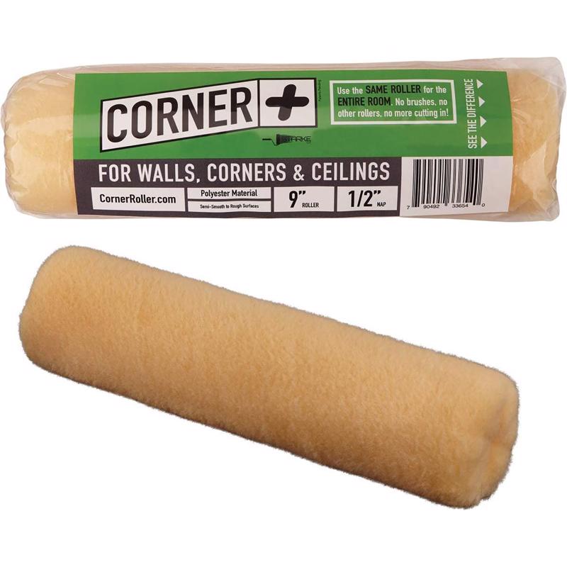 Emery Jensen professional corner roller cover, 1/2 inch diameter, for painting and decorating, shown on a white background.