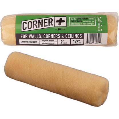 Emery Jensen professional corner roller cover, 1/2 inch diameter, for painting and decorating, shown on a white background.