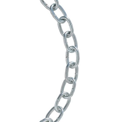 Emery Jensen proof coil chain in stainless steel, 120-foot length, designed for heavy-duty lifting and securing applications.