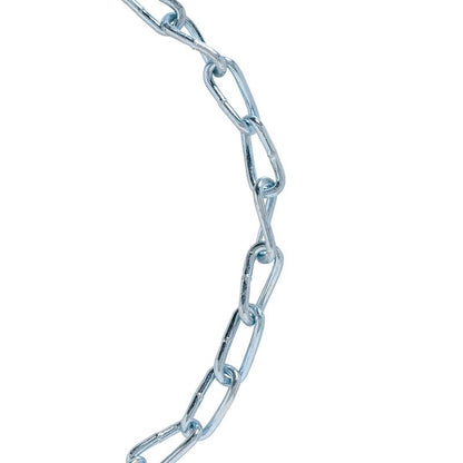 Emery Jensen proof coil chain with twisted link design, durable steel construction, shown in a close-up image.