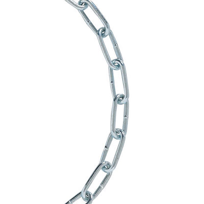Emery Jensen 100-foot proof coil zinc-plated chain, heavy-duty steel chain for industrial and securing applications.