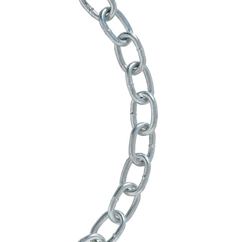 Set of five Emery Jensen Proof Coil Chain slings, 2/0 gauge, 20-foot length, durable steel lifting chains.