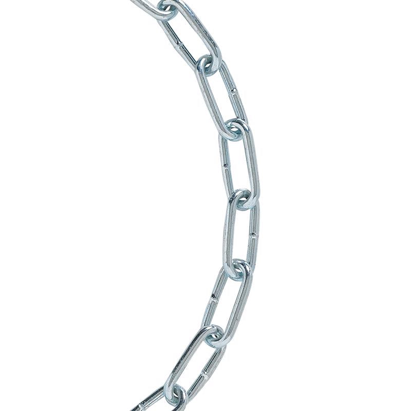 Emery Jensen proof coil chain, 10-foot length, sturdy metal proof coil chain with link connectors for secure fastening.