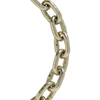 Emery Jensen TRS proof coil chain in yellow chrome finish, 3,150-pound working load capacity, shown in the image.