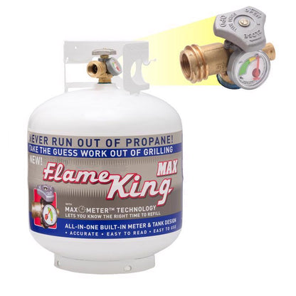 Empty 20lb LP propane tank by Emery Jensen, standard steel cylinder for propane storage, shown in the image.