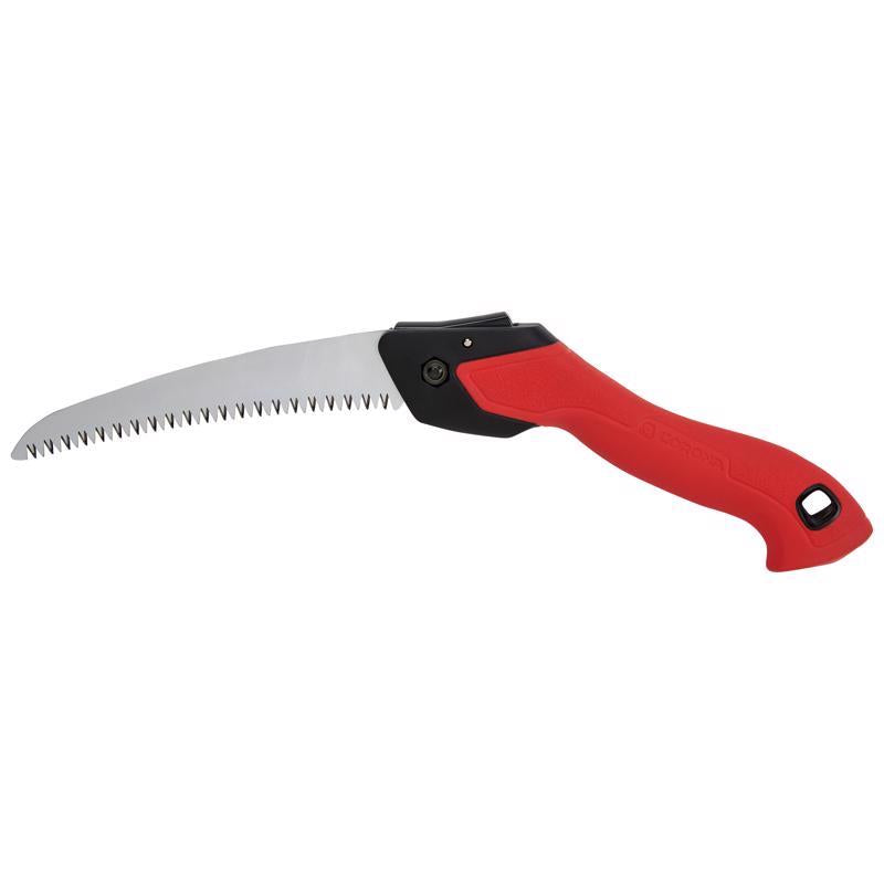 Emery Jensen 7-inch folding pruning saw with ergonomic handle, ideal for trimming branches and garden pruning tasks.
