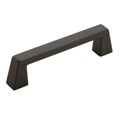 Emery Jensen bar pull handle with 3-3/4-inch center-to-center measurement, black finish, suitable for furniture drawers and cabinets.