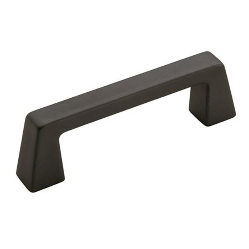Emery Jensen black and bronze 3-inch center-to-center bar pull handle for cabinets or furniture.