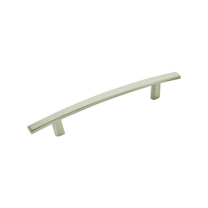 Emery Jensen cabinet pull handle in satin nickel finish, modern design for kitchen or bathroom cabinetry.