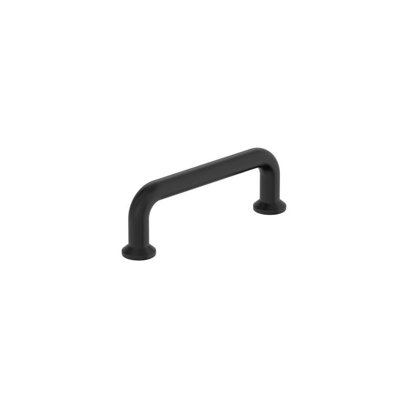 Set of six black Emery Jensen CBNT pull handles, 3.6 inches in length, for cabinetry or furniture assembly.
