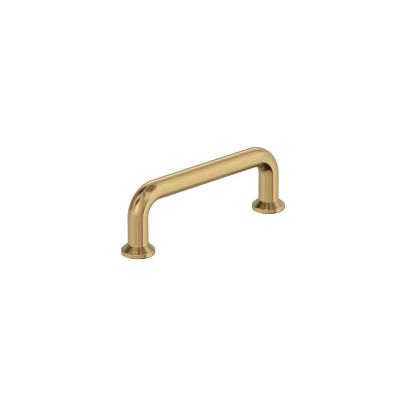 Set of six Emery Jensen CBNT pull handles in gold, 3.6-inch size, for cabinets and drawers.