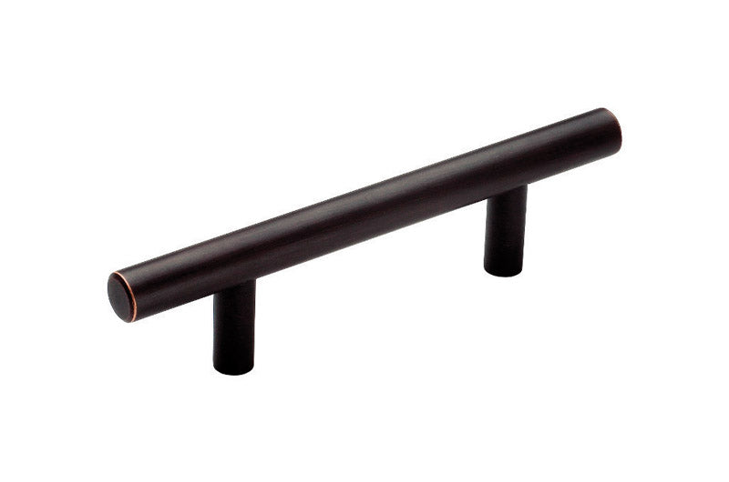 Set of five Emery Jensen CBNT PULL ORB 3-inch bar pulls, modern hardware for cabinets and furniture.