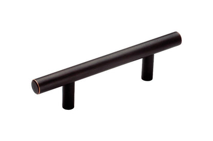 Set of five Emery Jensen CBNT PULL ORB 3-inch bar pulls, modern hardware for cabinets and furniture.
