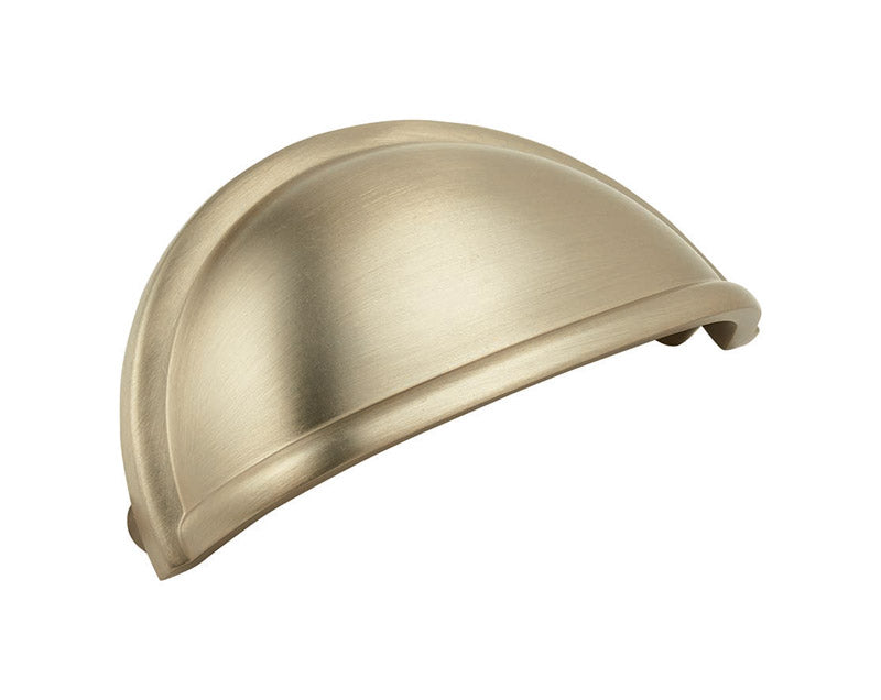 Emery Jensen cup pull handle, 3-inch center-to-center, champagne finish, decorative kitchen cabinet hardware pull handle.